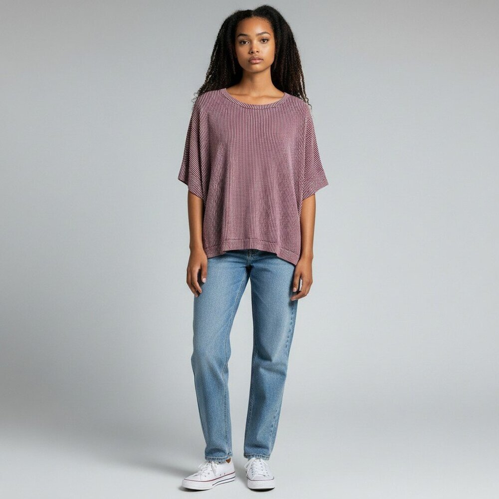 ZigZag Stripe Womens Medium Purple Short Sleeve Boxy Oversized Shirt Top Size M